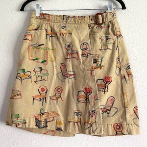 Anthropologie Beige Mini Skirt with Chair Print